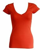 Ladies Orange Plain T-Shirt Round V-Neck Cap Sleeves, Cotton Spandex