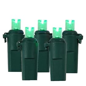 Set of 20 Battery Operated LED Wide Angle Green Christmas Lights - Green Wire by VCO