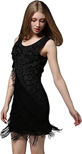 Fairytown US2-20 1920 Vintage Flapper Gatsby Dress Beaded Flower Fringe Cocktail