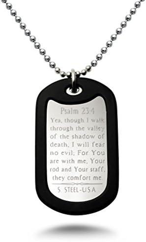 U.S. Air Force Logo + Psalm 23:4 Inscription Stainless Steel Military Style Dog Tag Necklace