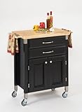 Serving Cart with Natural Wood Top in Black Finish