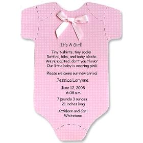 Baby Girl Onesie Birth Announcements - Set of 10