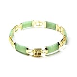 Gold Plated Sterling Silver Green Chinese Jade Six-Section Tabular Bracelet with Tree Clasp and...