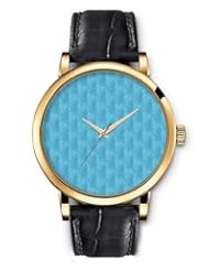 SPRAWL Aanalog Fashion Series Gold Ladies Watches of Genuine Black Leather Strap,Unique Wrist Watch for Women Girls Designed with Blurry Light Blue
