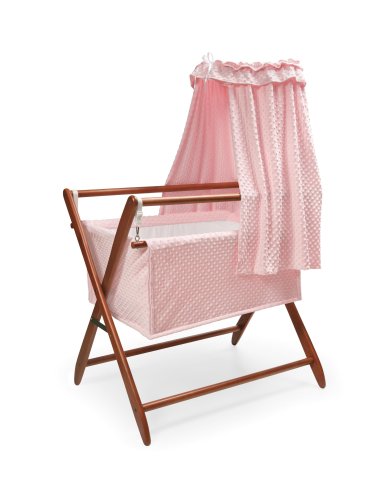 Badger Basket Company Tranquility Baby Bassinet Cherry Frame with Pink Dots Bedding