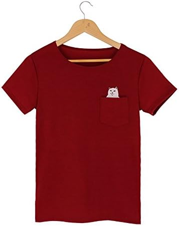 Women's Middle Finger Cat Pocket T-Shirts (F1824)