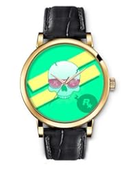 SPRAWL Aanalog Fashion Series Gold Ladies Watches of Genuine Black Leather Strap,Unique Wrist Watch for Women Girls Designed with Green skull