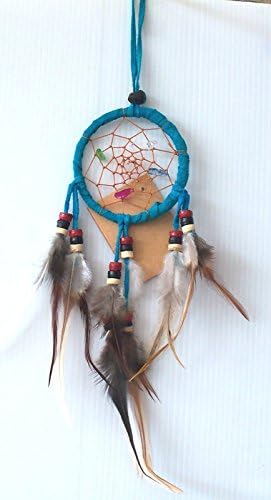 1 Ring Small Dream Catcher Sky Blue with Feathers & Beads Hanging Car Decoration.