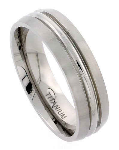 Titanium 7 mm (over 1/4) Band with Convex Polished Center and Frosted Edges
