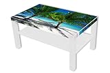 Großer Beistelltisch weiß mit Zeitungsablage und Motiv Strand