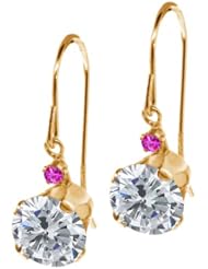 2.04 Ct Round H/I Diamond Pink Sapphire 14K Yellow Gold Earrings