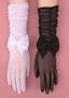 Stretch Sheer Sparkle Tricot Gloves, Longer Length with Shirring and Bows Simple Colors: Black