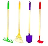 JustForKids Garden Tool Set,Rake, Spade, Hoe and Leaf Rake, 4-Piece.