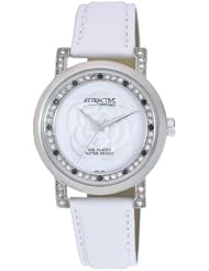 Q and Q Attractive ION-PLATED women Silver Case with Rhinestone White Band