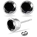 Black Cubic Zirconia Bezel Rim Round Sterling Silver Earrings 4mm 5mm 6mm