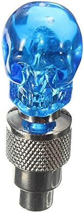 RooWill Skull Bike Bicycle Tyre Cap Wheel Valve Core Spoke LED Light Lamp (Blue)
