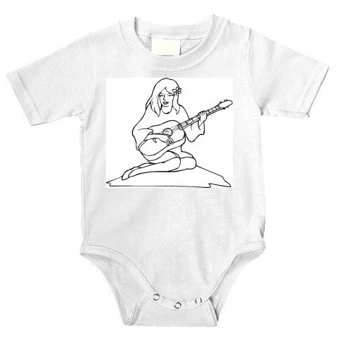 Onesie with "black and white", instrument, musical