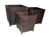 Flat Bamboo Weave Wood Square Planter Set of 3
