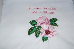 Embroidered In every blossom see a miracle T on White Shirt Pink flowers Adult-M