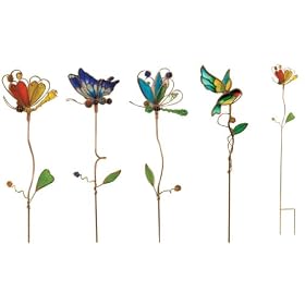 Evergreen 48669 Garden Metal and Glass Stakes, Garden Friends, Set of 4, 48-Inches Tall