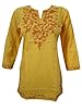 Boho Indi Blouse Yellow Tops Floral Embroidered Cotton Yoga Tunic Indian Kurta S