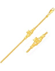 14K Yellow Gold Anklet with Fancy Interlaced Hand Motifs