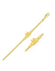 14K Yellow Gold Anklet with Fancy Interlaced Hand Motifs