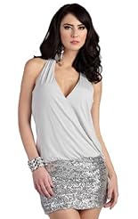 V-neck Beaded Applique Lace Crystals Crystal Short Chiffon/Taffeta/Tulle Evening Dress 