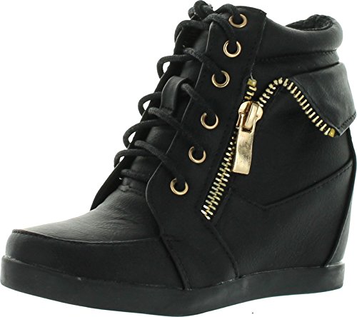 JJF Shoes Peter Kids Fashion Leatherette Lace-up High Top Wedge Sneaker Bootie
