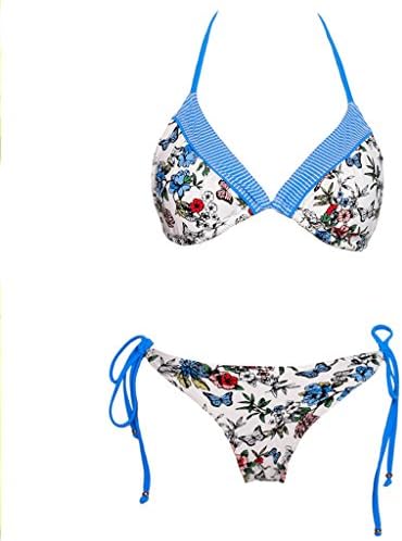 DAzure Bikini Swimsuit Teeny Triangle Top Halter 2 Pieces Swimwear for Women Blue Medium