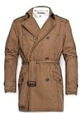 H.E. Homini Emerito Men s Worn Effect Trench Coat, S, Hazelnut