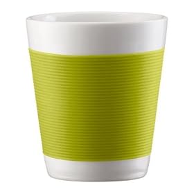 Bodum Canteen Porcelain Double Wall Espresso Cup with Silicone Grip, Green, Set of 2