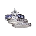 Sterling Silver Rhodium Cubic Zirconium Wedding Ring Set with 2 Band Cubic Zirconium