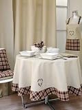 NAPPE RONDE 180 cm VICHY CHOCOLAT 100% Coton Brodé