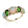 Ring With 1.50ctw Precious Stones - Genuine Clean Diamonds, Diopsides, Opals Crafted in Yellow Gold- Size 7 (Size 7)
