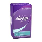 Always Pantiliner Thin, Regular, Wrapped, Unscented, 60-Count Packages (Pack of 12)