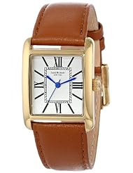 Isaac Mizrahi Womens IMN04L Lug Gold Tone Tank Polished Case Roman Numeral Dial Luggage Leather Strap Watch