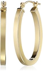 14k Yellow Gold Square Tube Oval Hoop Earrings (0.6" Diameter)