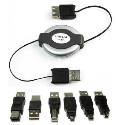 Universal 1394 Firewire-USB-Mini USB Retractable Cable With 6 Bidirectional Adapters