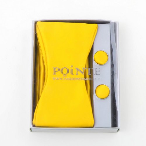Yellow Silk Self-tie Bow Ties For Men Handkerchiefs Cufflinks With Gift Box BT1021