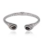 Sterling Silver Genuine Smoky Quartz and Oxidized Cuff Bracelet, 7.25"