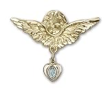 Baby Badge with Gold Plate over Sterling Silver Blue Miraculous Charm and Gold Filled Angel w/Wings Badge Pin