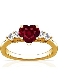 14K Yellow Gold Heart Cut Ruby Ring With Sidestones