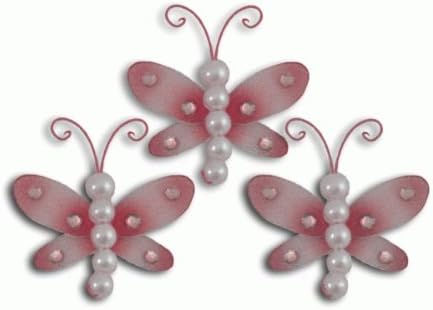 Hanging nylon dragonfly craft nursery bedroom girls room ceiling wall decor, wedding birthday party baby bridal shower decorations - 3" pearl dragonfly decorations - white - set of 3