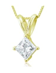 14k Yellow Gold Princess Cut Solitaire Diamond Pendant Necklace (HI, I1-I2, 0.60 carat)