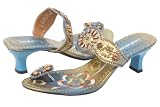Womens JOHN FASHION Two Tone Embroidery Beads Sandal Color: Blue
Size: 8
