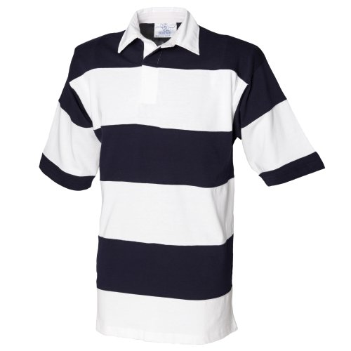 Front Row Men's Sewn Stripe Short Sleeve Rugby Sports Polo Shirt
