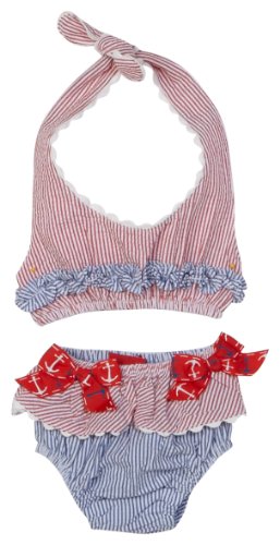 Mud Pie Baby Boathouse Seersucker Bikini, White/Blue/Red, 0-6 Months