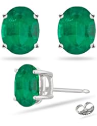 0.70 Cts of 6x4 mm AA Oval Natural Emerald Stud Earrings in Platinum