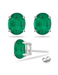 1.25 Cts of 7x5 mm AA Oval Natural Emerald Stud Earrings in 14K White Gold